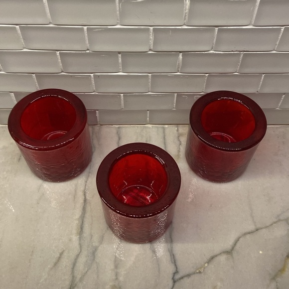 Pottery Barn Hammered Glass Votive Candle Holder Set of 3 Red - Picture 4 of 17